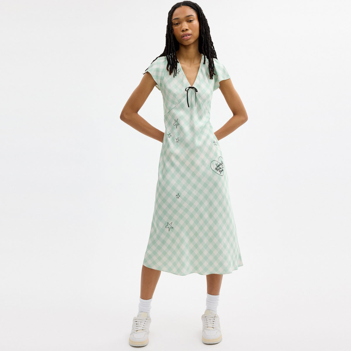 Coach Coach | Brain Dead Embroidered Gingham Dress - Light Green (Women's)