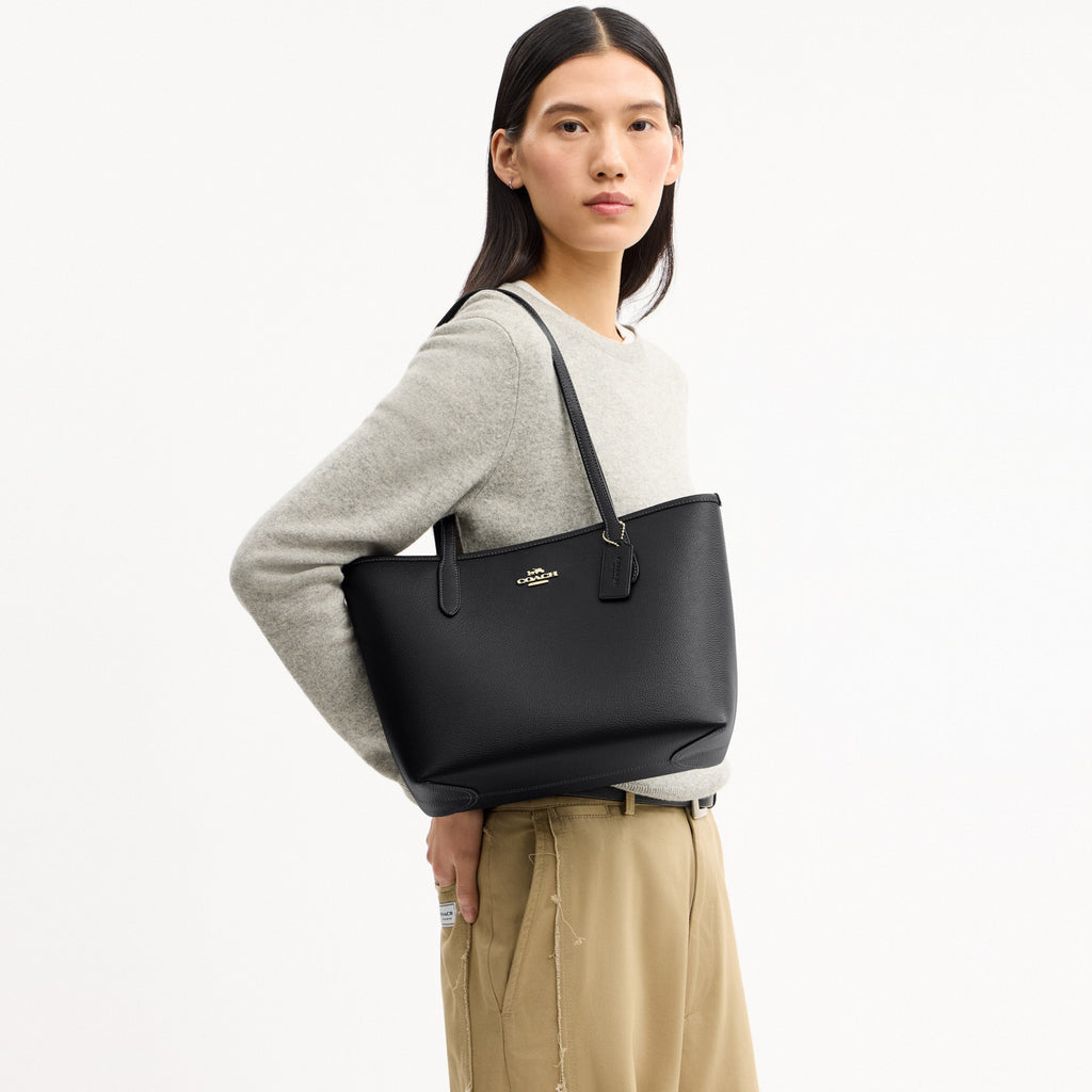 Coach Medium City Tote Bag - Gold/Black (Women's)