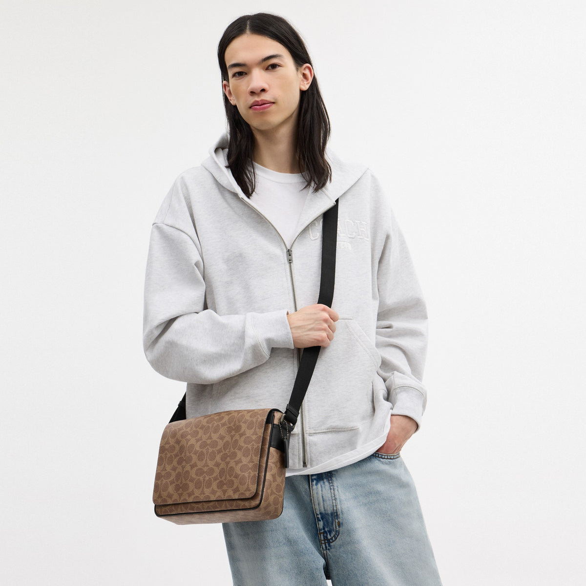 Coach Jack Messenger Bag In Signature Canvas - Gunmetal/Tan/Black