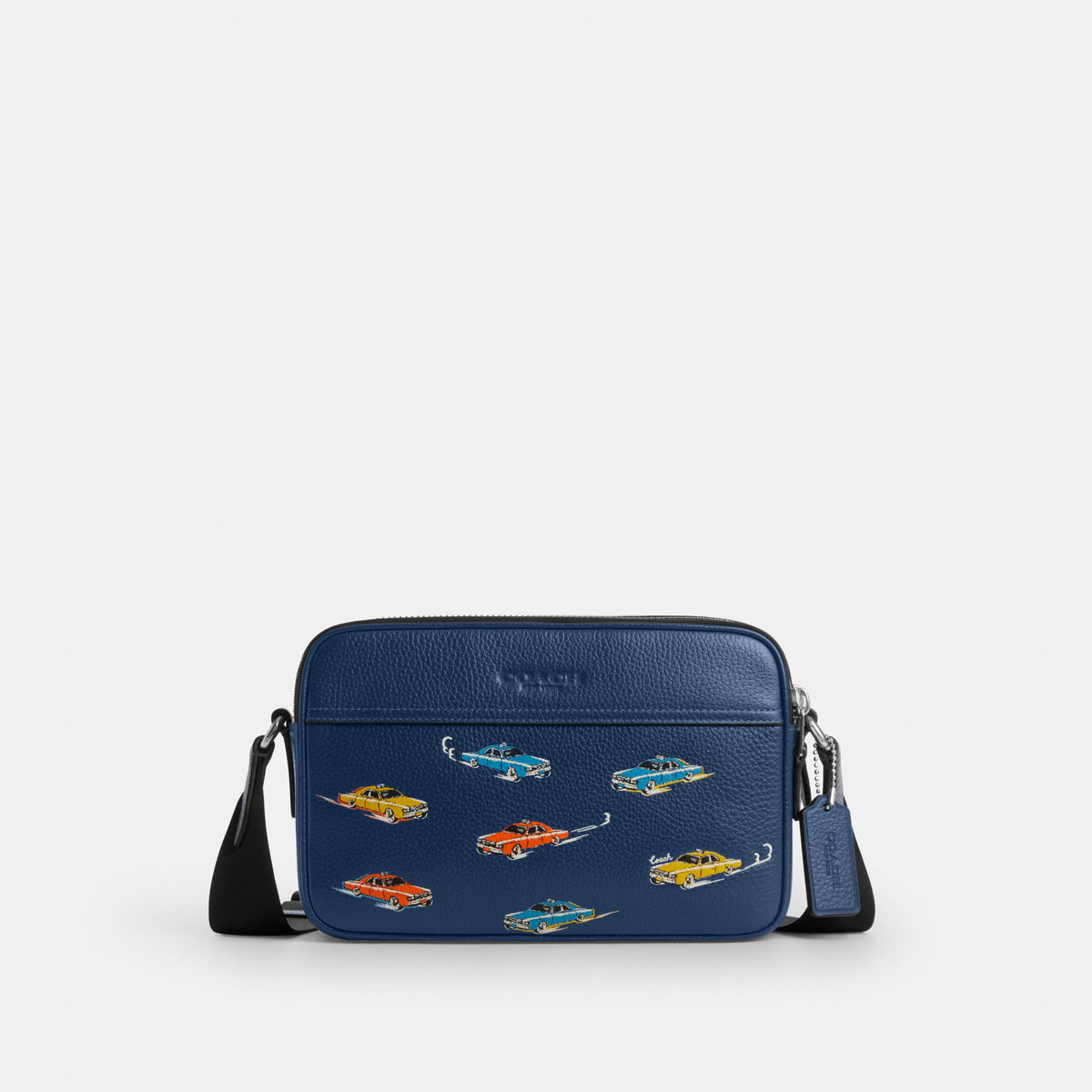 Coach Graham Crossbody Bag With Car Print - Silver/Deep Blue Multi