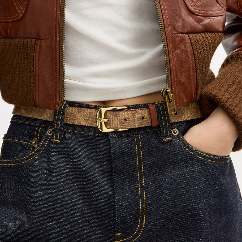 Coach C Harness Buckle Belt, 25MM - Gold/Tan Caramel (Women's)