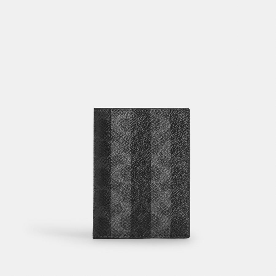 Coach Passport Card Case In Signature Canvas With Stripes - Gunmetal/Black/Grey (Men's)