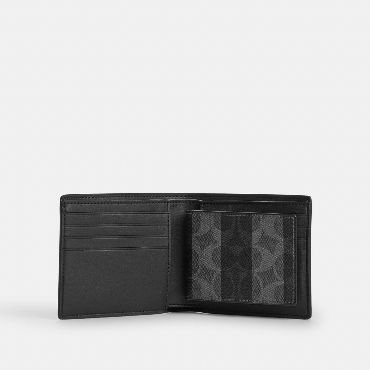 Coach 3-In-1 Wallet In Signature Canvas With Stripes - Black/Grey (2)