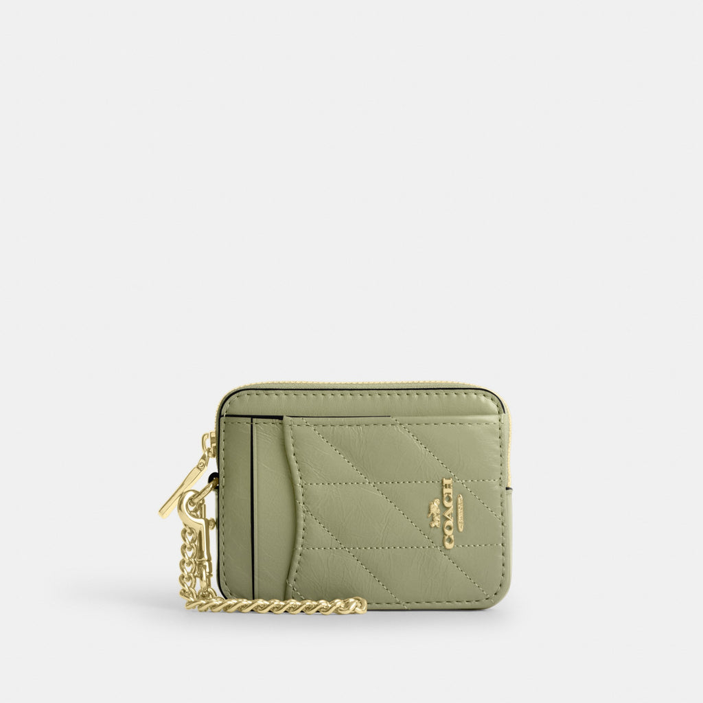 Coach Zip Card Case With Quilting - Gold/Pistachio (Women's)