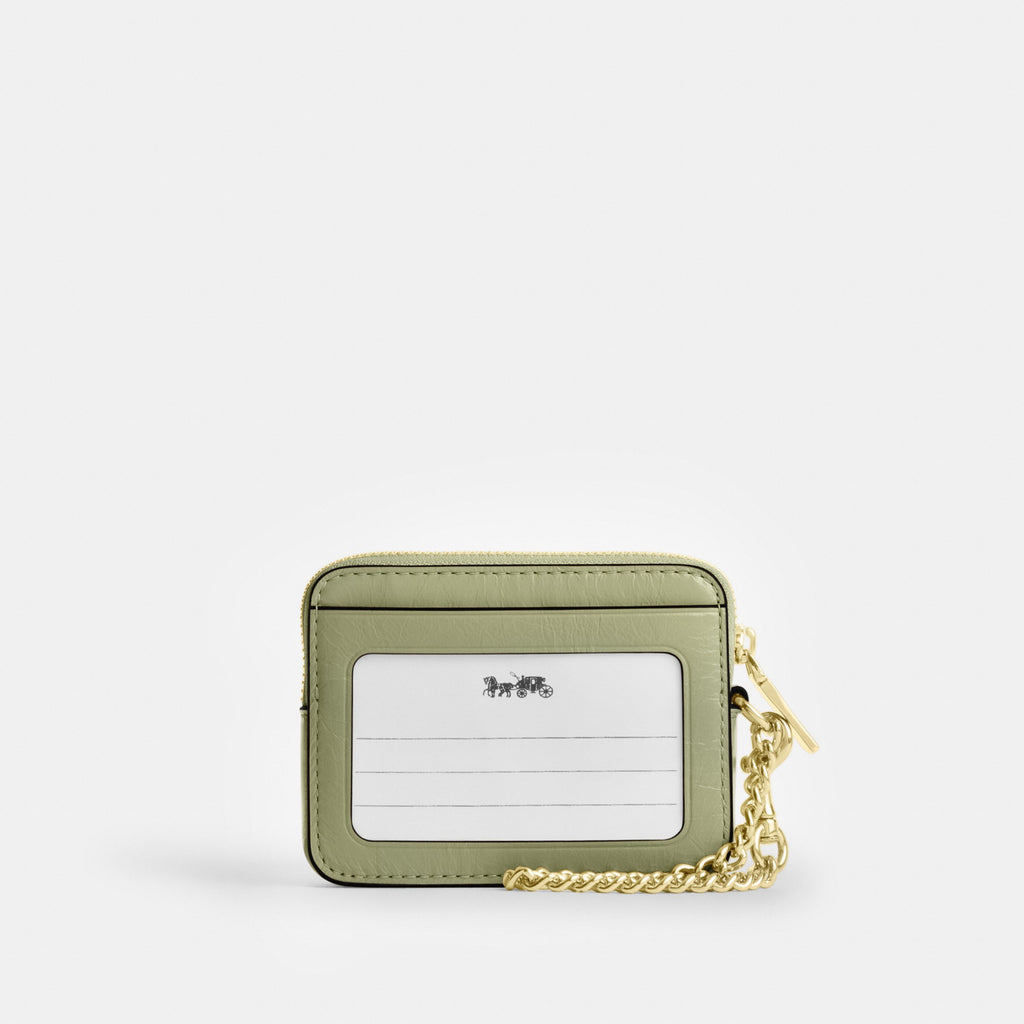 Coach Zip Card Case With Quilting - Gold/Pistachio (Women's)