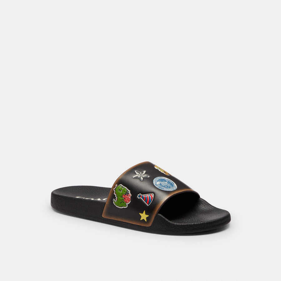 Coach Rexy 10th Birthday Udele Slide With Sticker Print - Black (Women's)