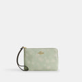 Coach Corner Zip Wristlet With Floral Print - Gold/Pale Green (Women's)
