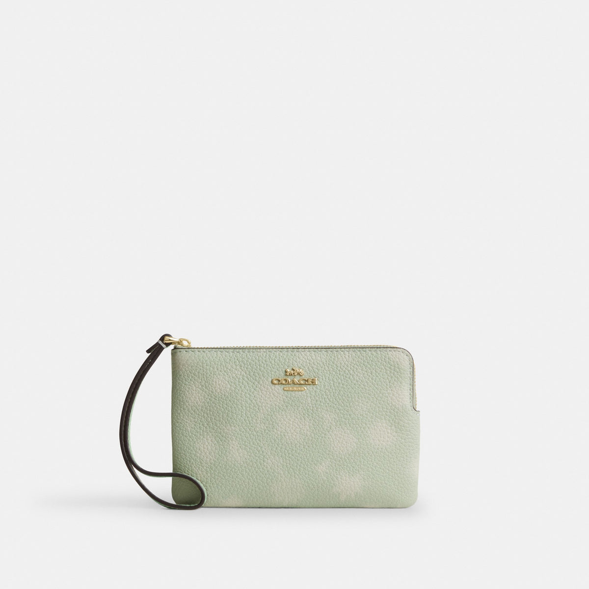 Coach Corner Zip Wristlet With Floral Print - Gold/Pale Green (Women's)