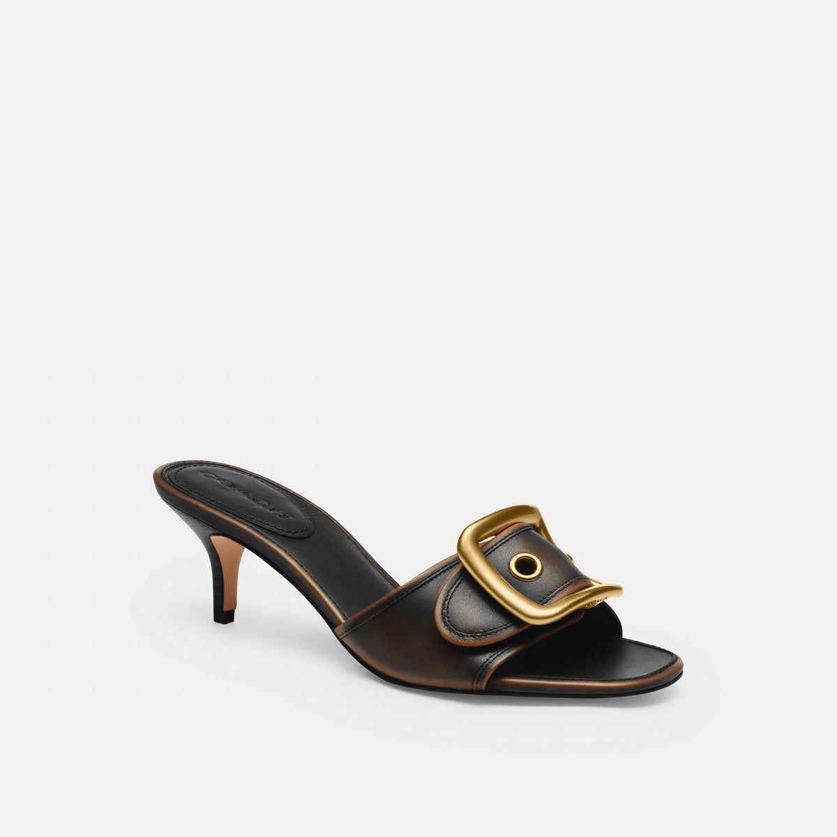 Coach Margot Sandal With Oversized Buckle In Loved Leather - Black