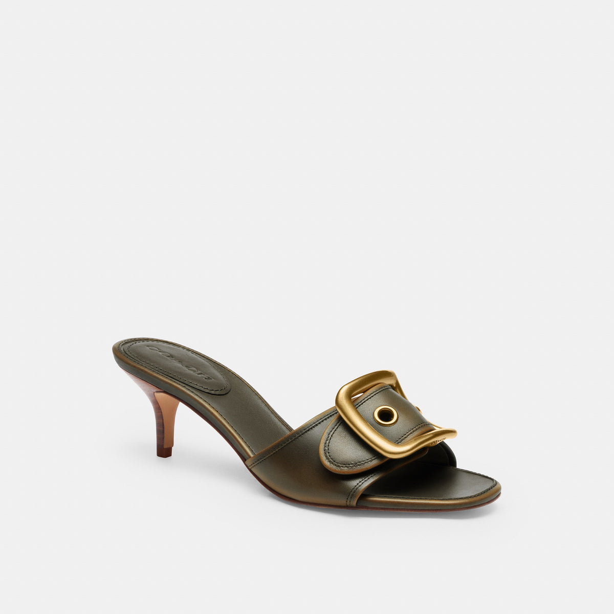 Coach Margot Sandal With Oversized Buckle In Loved Leather - Olive