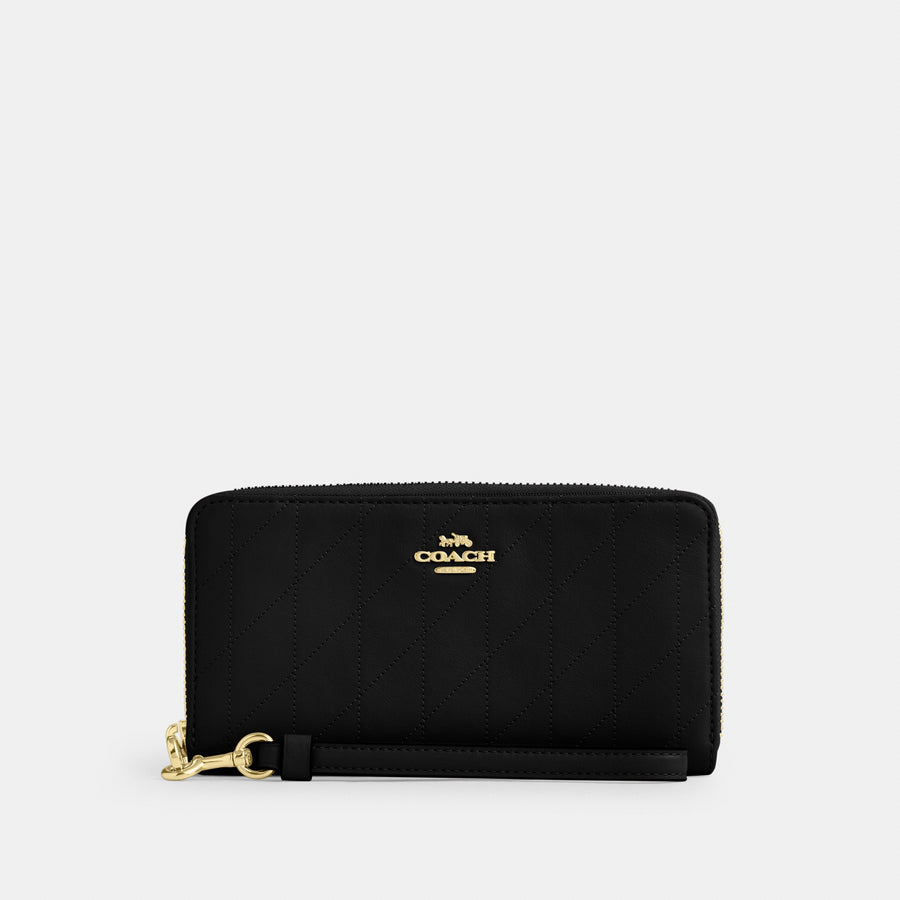Coach Long Zip Around Wallet With Quilting - Gold/Black (Women's)