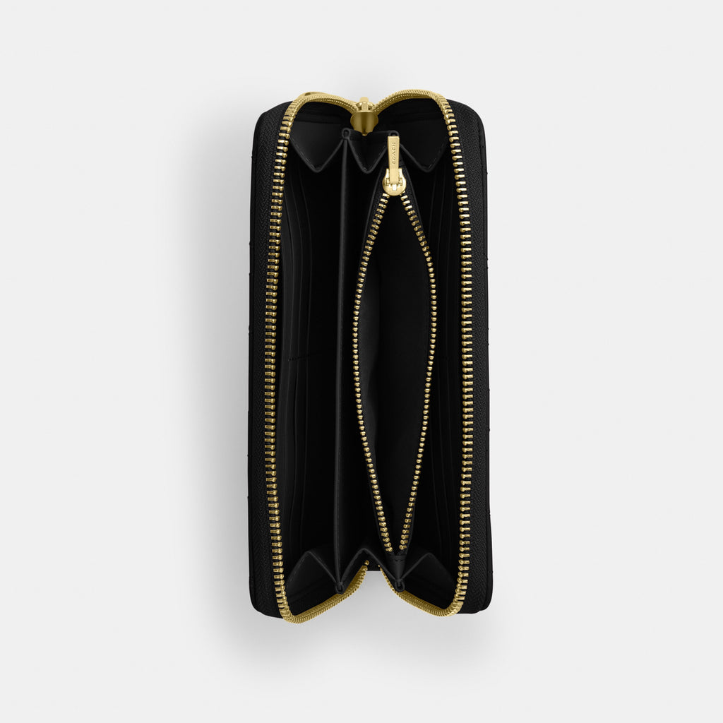 Coach Long Zip Around Wallet With Quilting - Gold/Black (2)