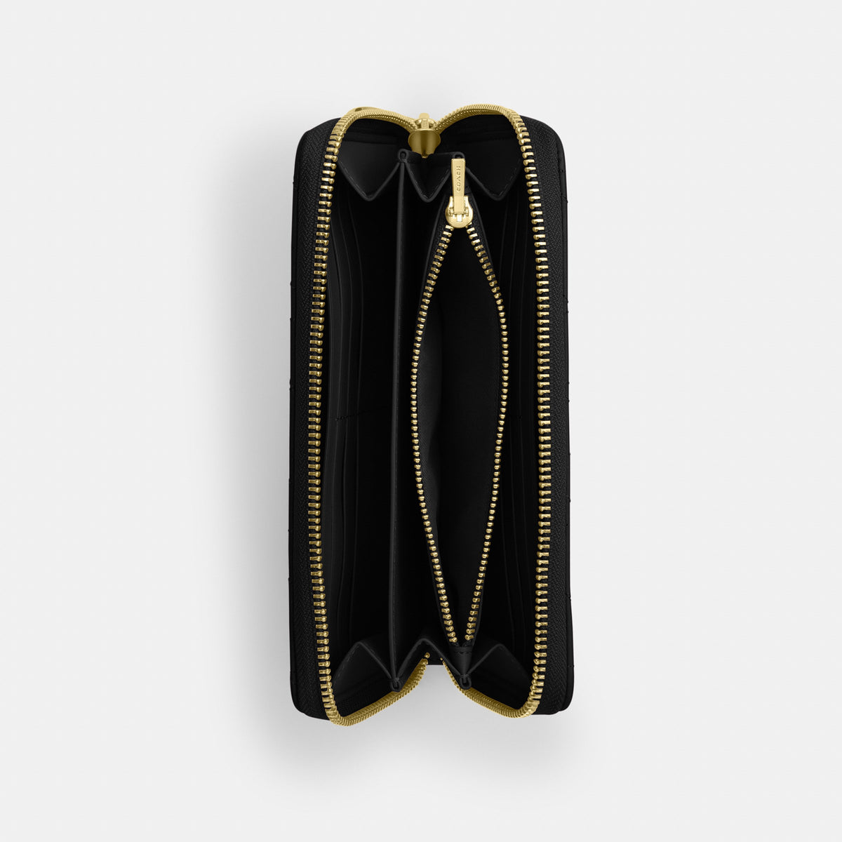 Coach Long Zip Around Wallet With Quilting - Gold/Black (2)
