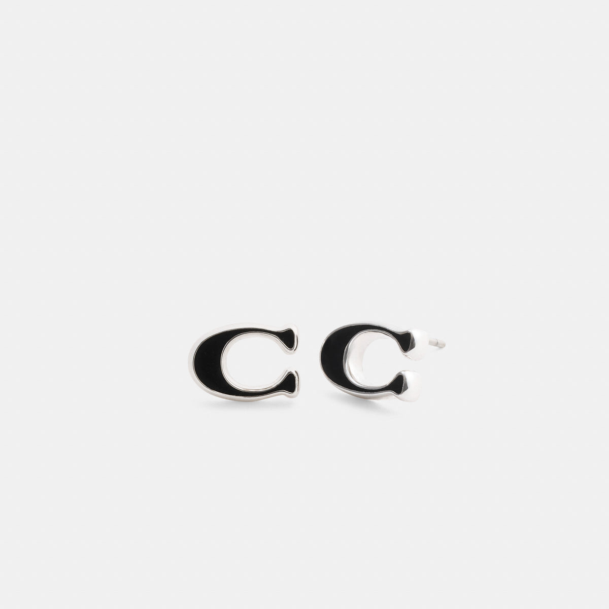 Coach Enamel Signature Stud Earrings - Silver/Black