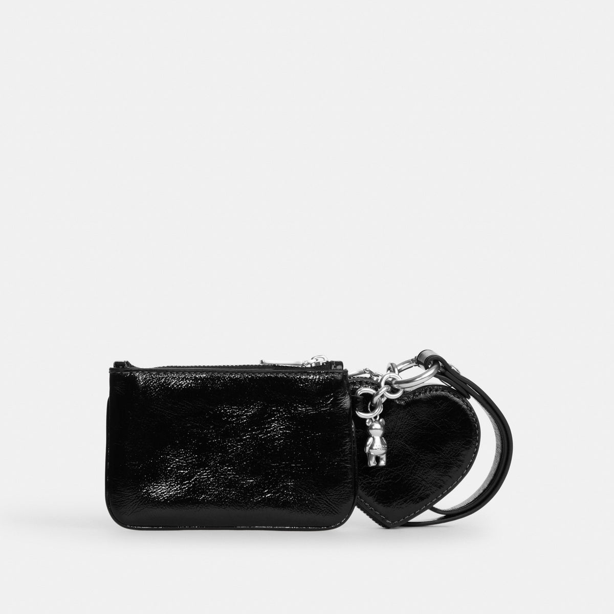 Coach Wristlet And Heart Pouch With Charm - Silver/Black (Women's)