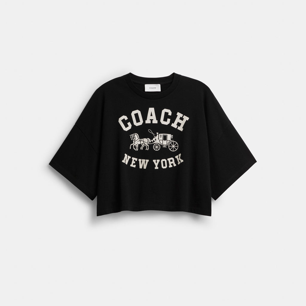 Coach Short Sleeve Wide Cropped Crewneck T-Shirt In Organic Cotton - Black