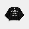 Coach Short Sleeve Wide Cropped Crewneck T-Shirt In Organic Cotton - Black