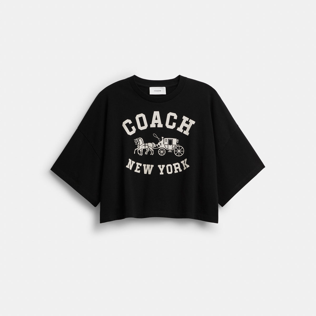 Coach Short Sleeve Wide Cropped Crewneck T-Shirt In Organic Cotton - Black