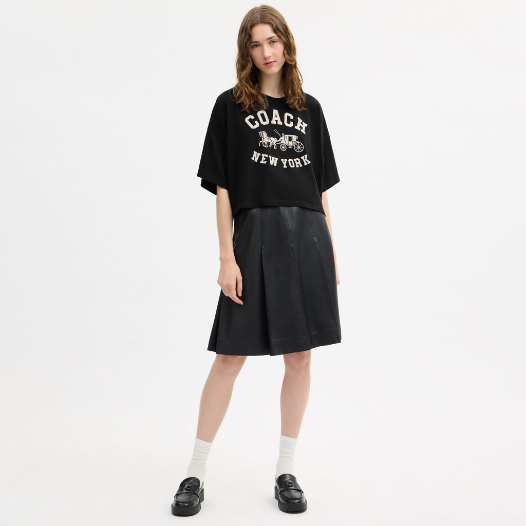 Coach Short Sleeve Wide Cropped Crewneck T-Shirt In Organic Cotton - Black (2)