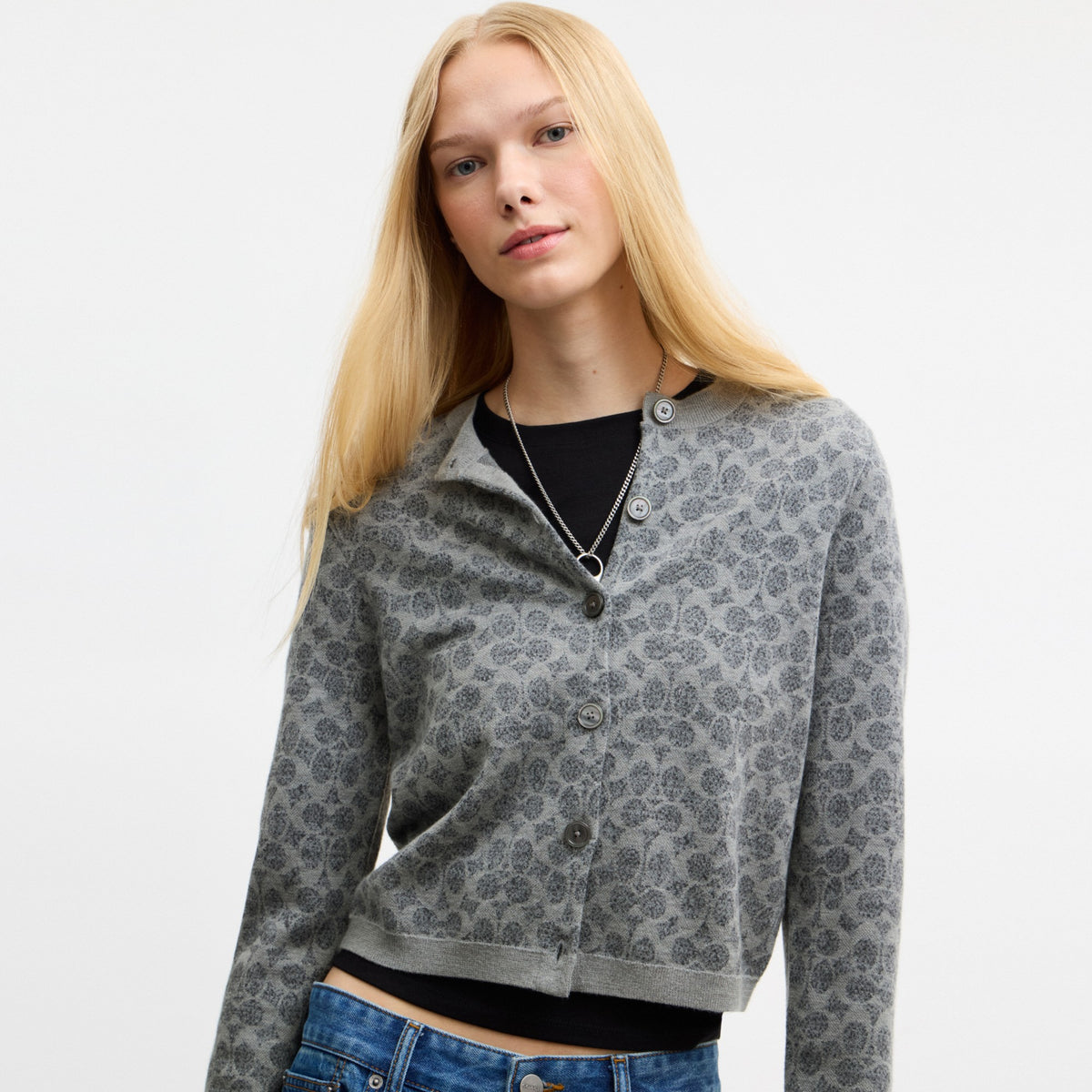 Coach Signature Button Down Cardigan - Grey (Women's)