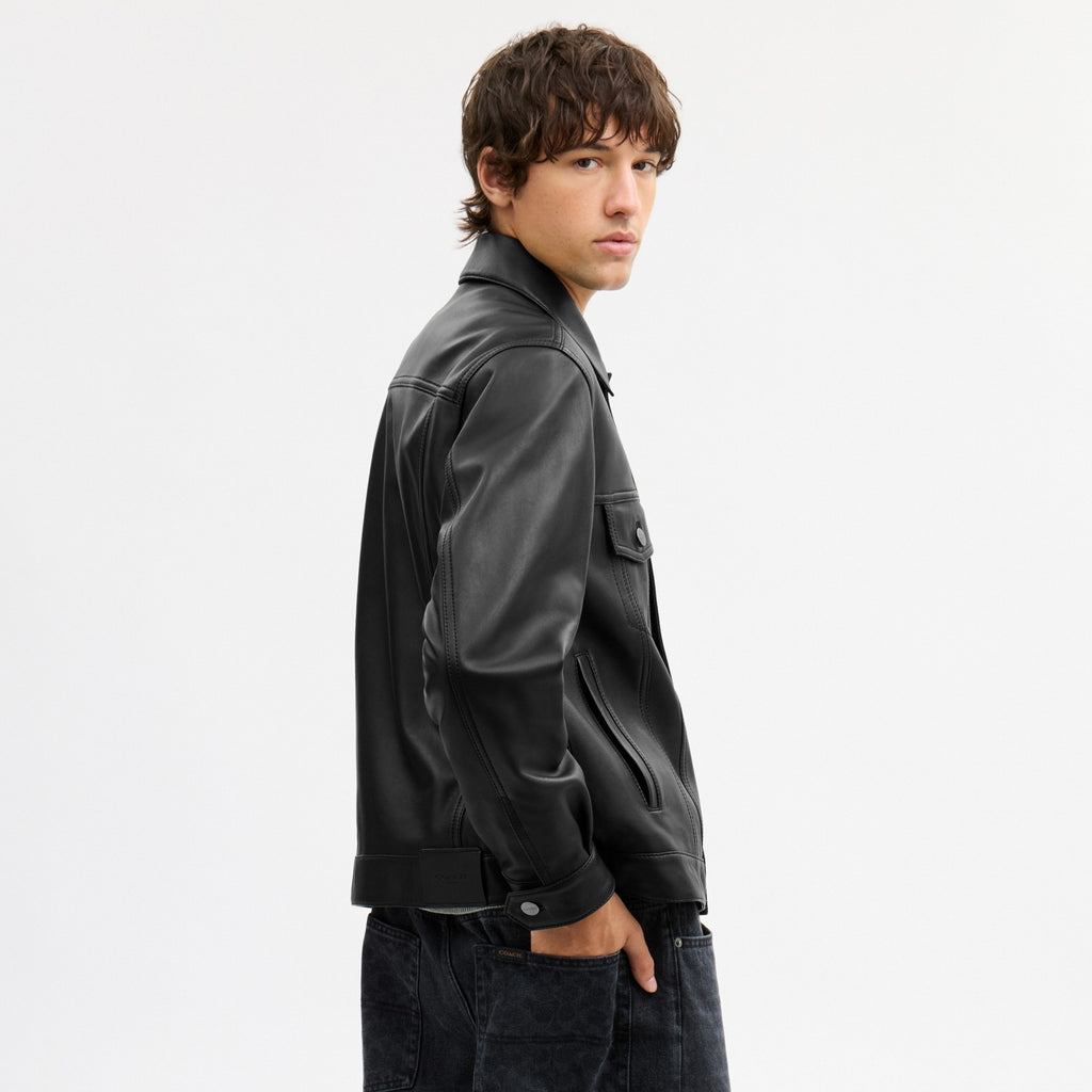 Coach Leather Trucker Jacket - Black (Men's)