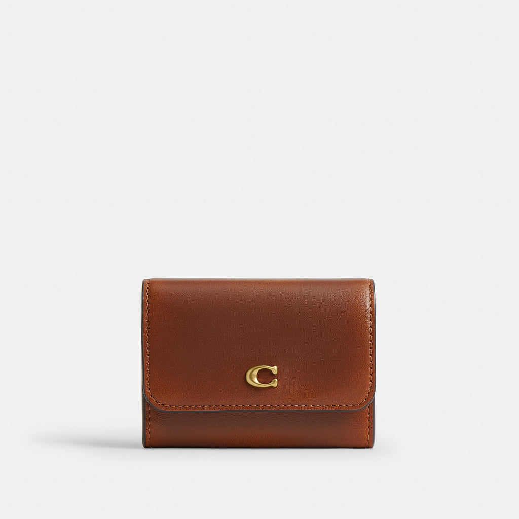 Coach Essential Flap Card Case In Loved Leather - Brass/Brown