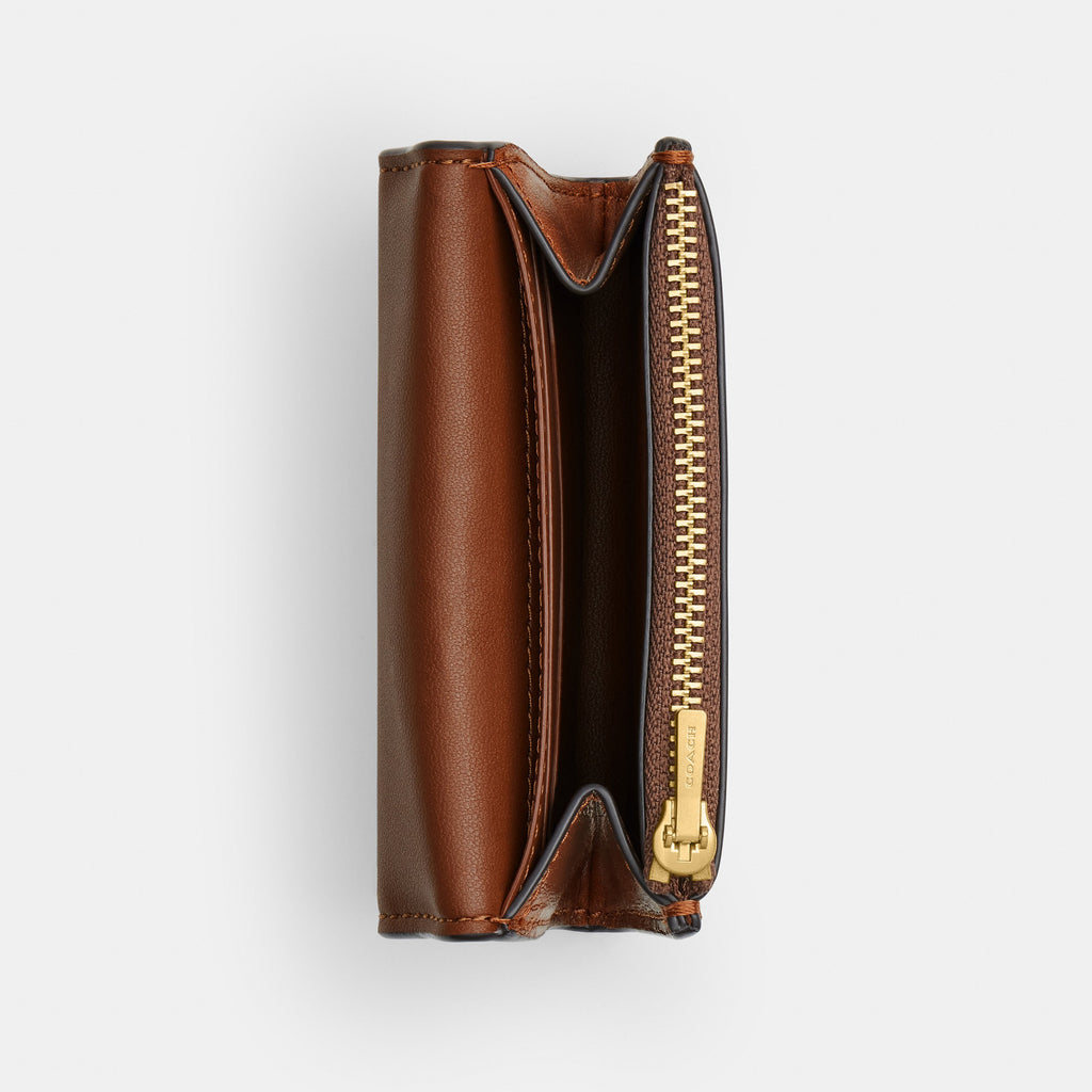 Coach Essential Flap Card Case In Loved Leather - Brass/Brown (2)