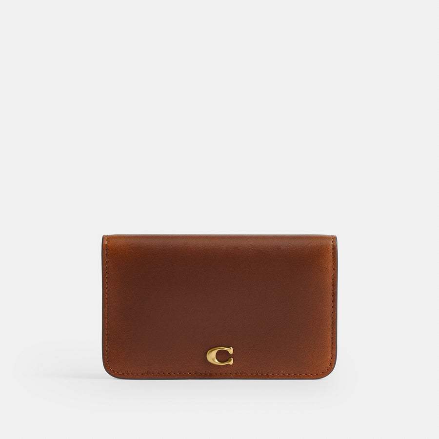 Coach Essential Slim Card Case In Loved Leather - Brass/Brown (Women's)