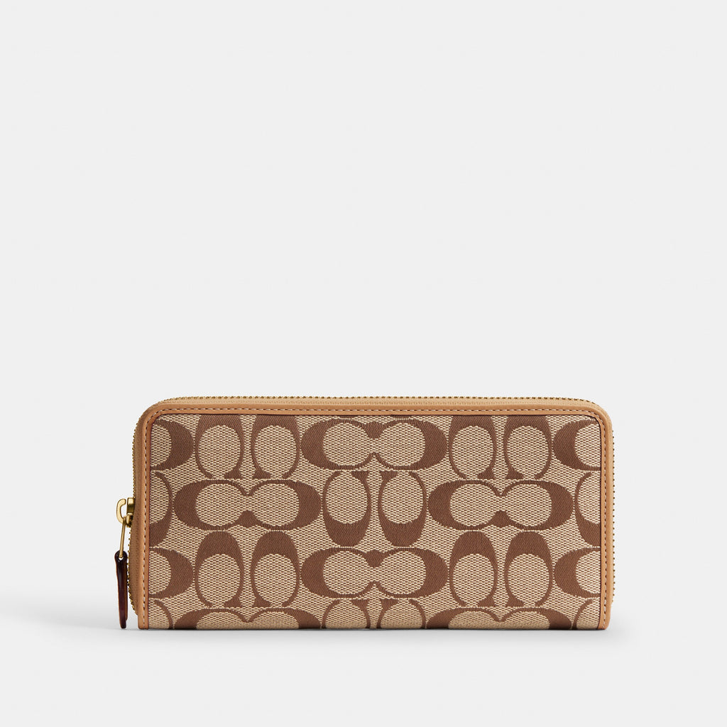 Coach Essential Slim Accordion Zip Wallet In Signature Jacquard - Brass/Khaki Light Peach