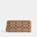 Coach Essential Slim Accordion Zip Wallet In Signature Jacquard - Brass/Khaki Light Peach