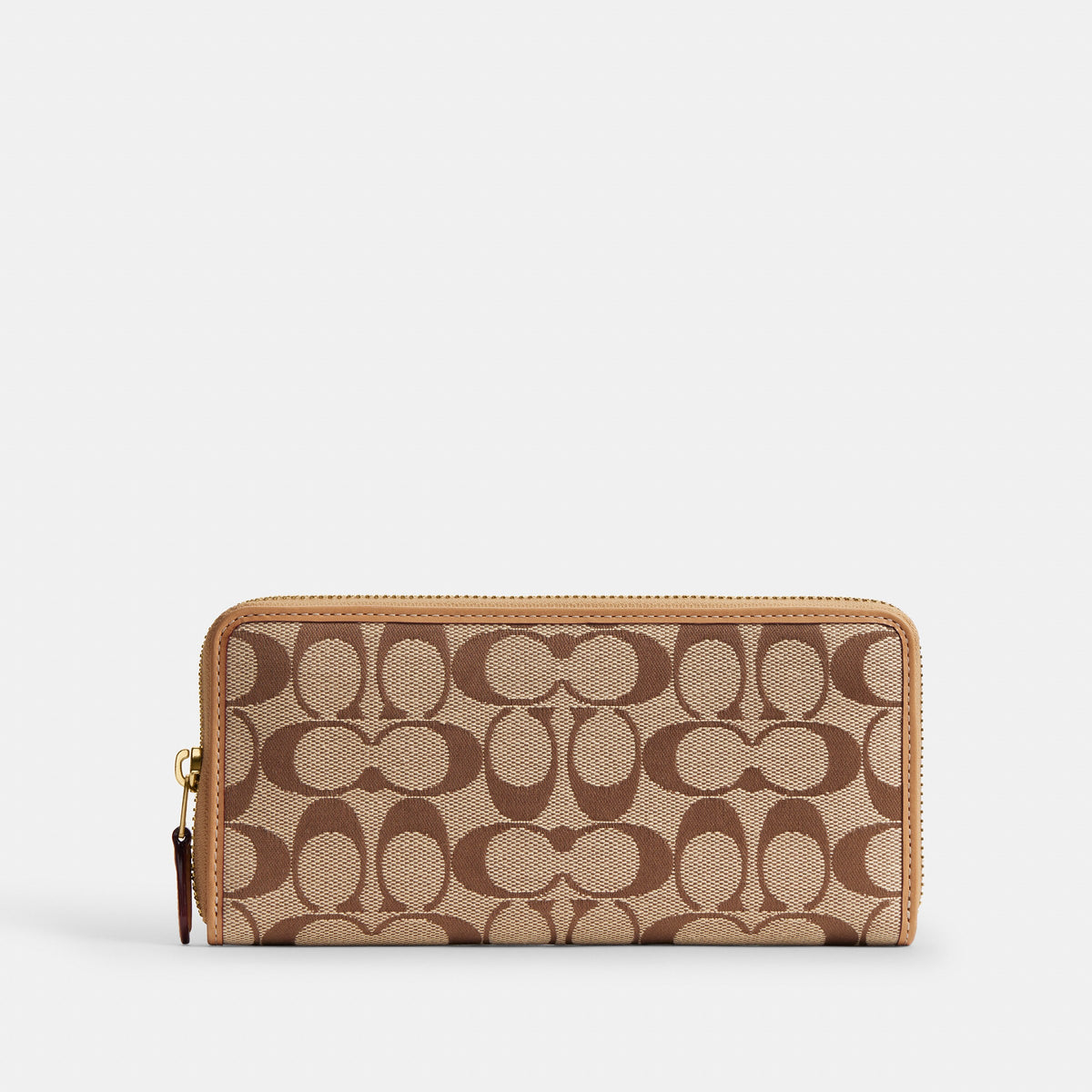 Coach Essential Slim Accordion Zip Wallet In Signature Jacquard - Brass/Khaki Light Peach