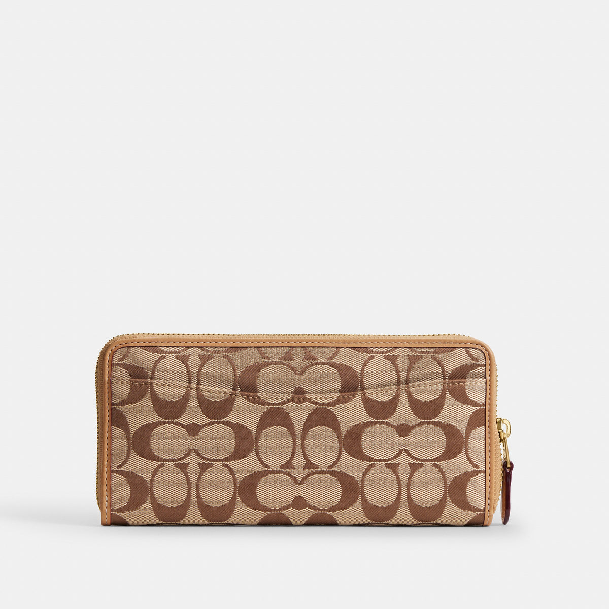 Coach Essential Slim Accordion Zip Wallet In Signature Jacquard - Brass/Khaki Light Peach (4)