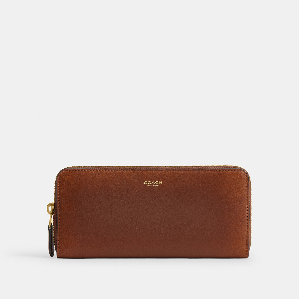 Coach Slim Accordion Zip Wallet In Loved Leather - Brass/Brown
