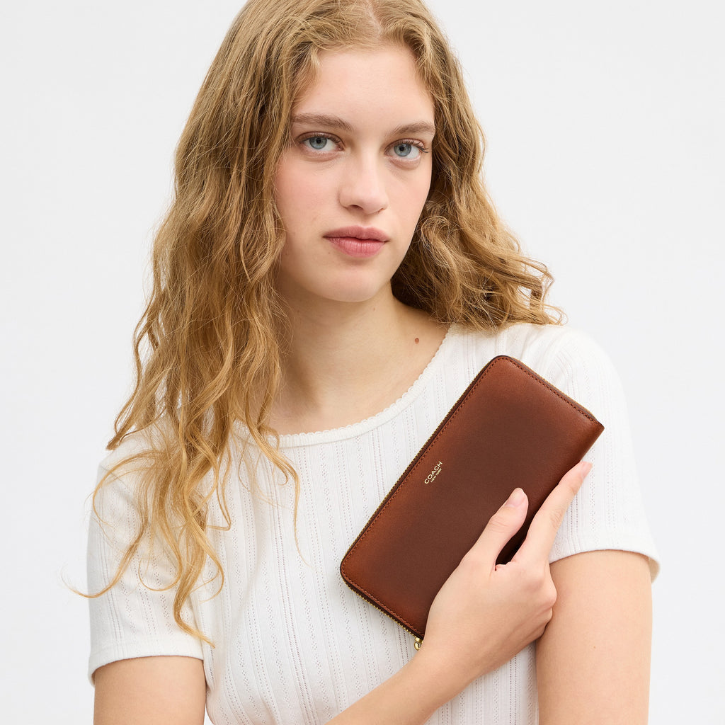 Coach Slim Accordion Zip Wallet In Loved Leather - Brass/Brown (3)