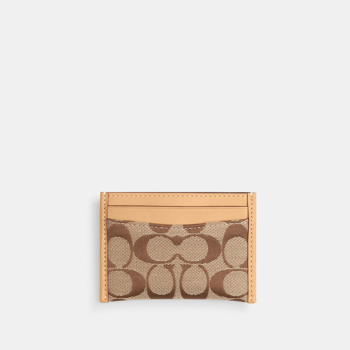 Coach Essential Card Case In Signature Jacquard - Brass/Khaki Light Peach