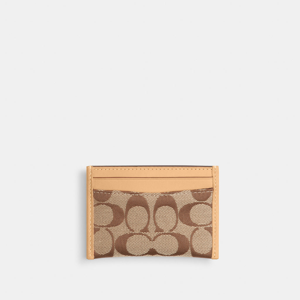 Coach Essential Card Case In Signature Jacquard - Brass/Khaki Light Peach (3)