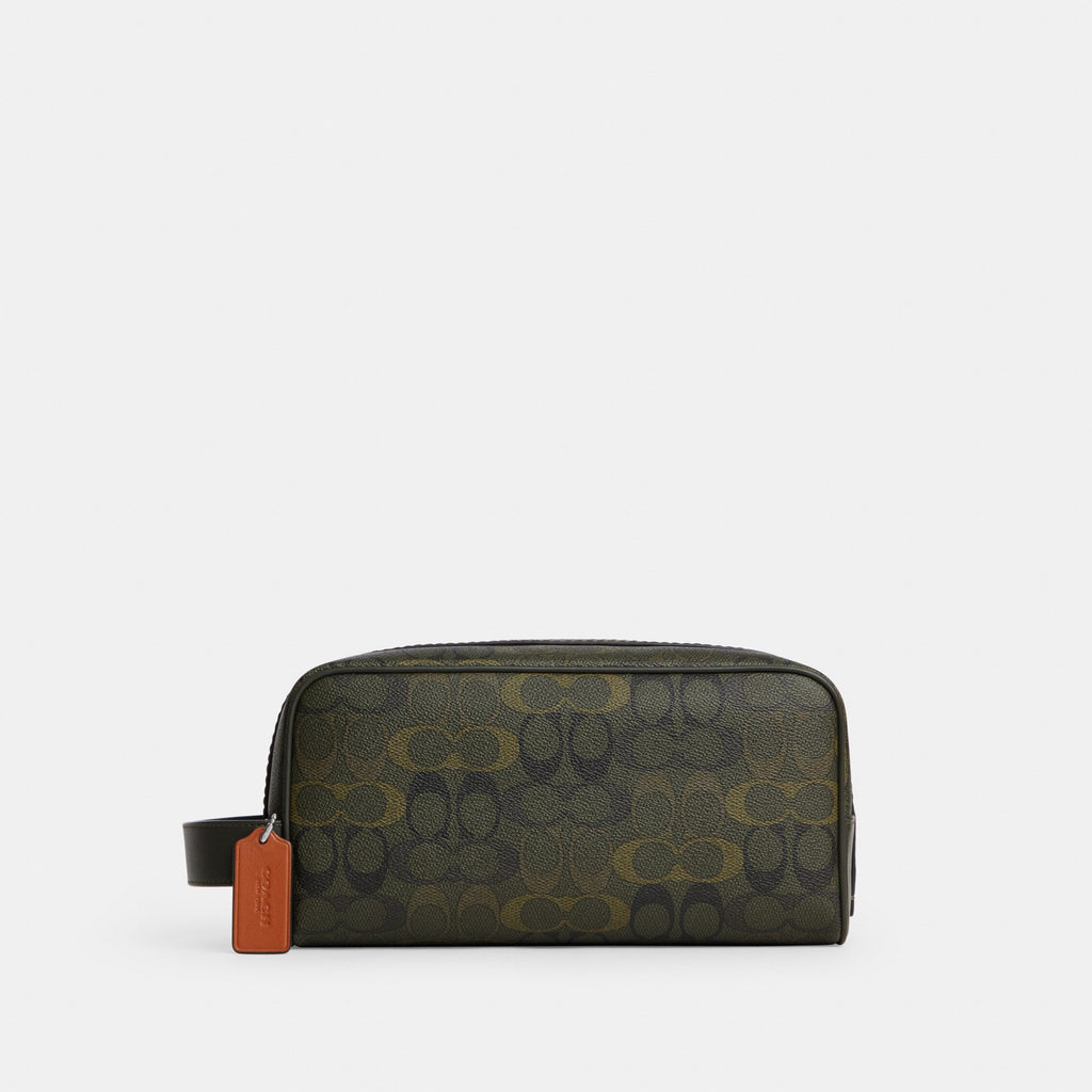 Coach Large Travel Kit In Signature Camo Print - Silver/GREEN
