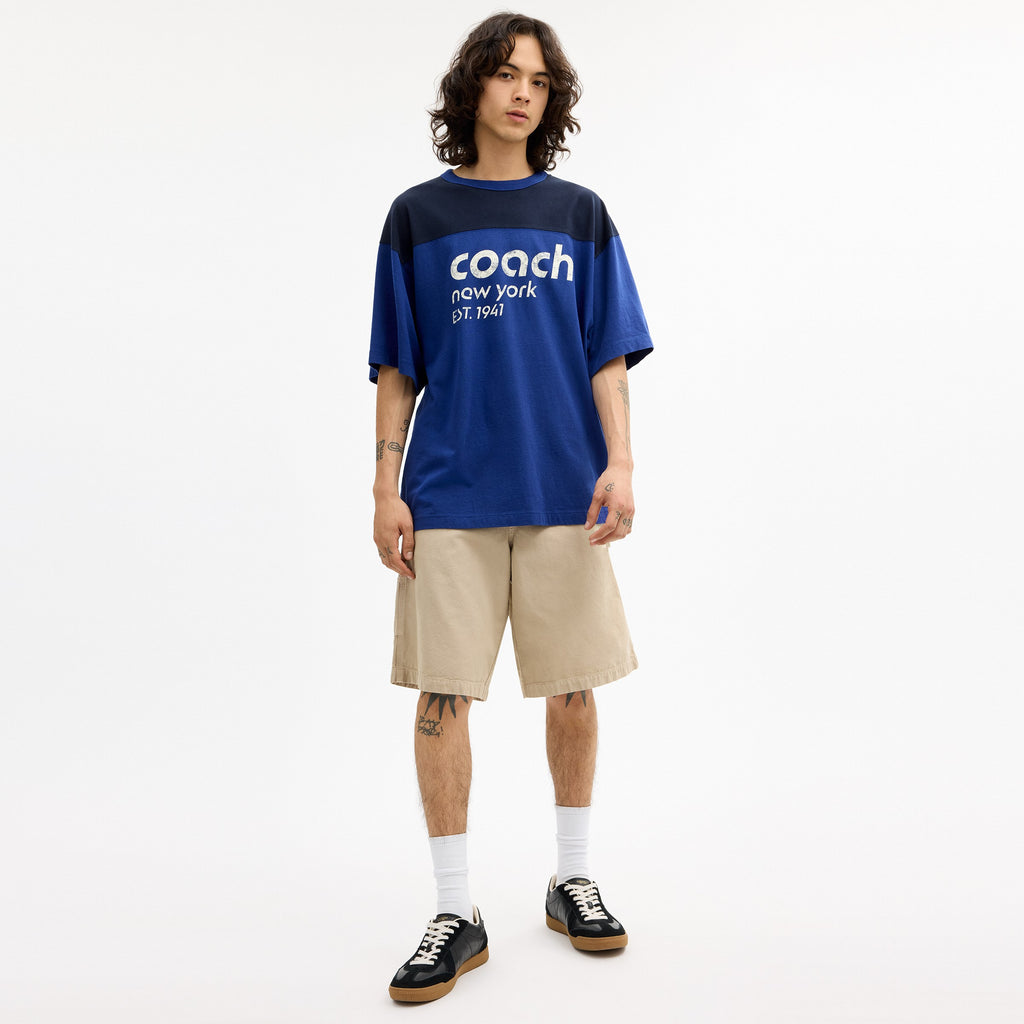 Coach Colorblocked T-Shirt In Organic Cotton - Blue Multi (2)