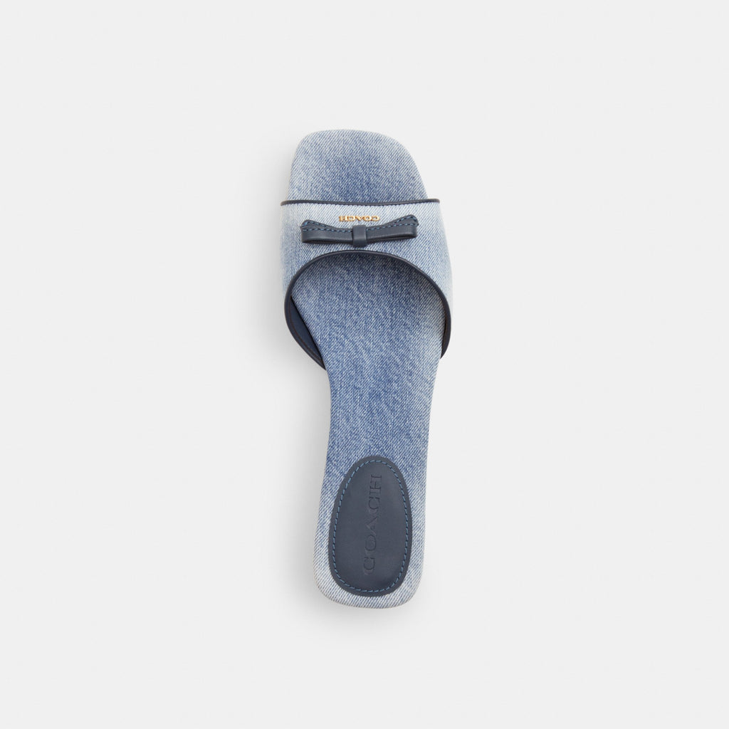 Coach Bow Kitten Heel Sandal In Loved Denim - Light Indigo (Women's)
