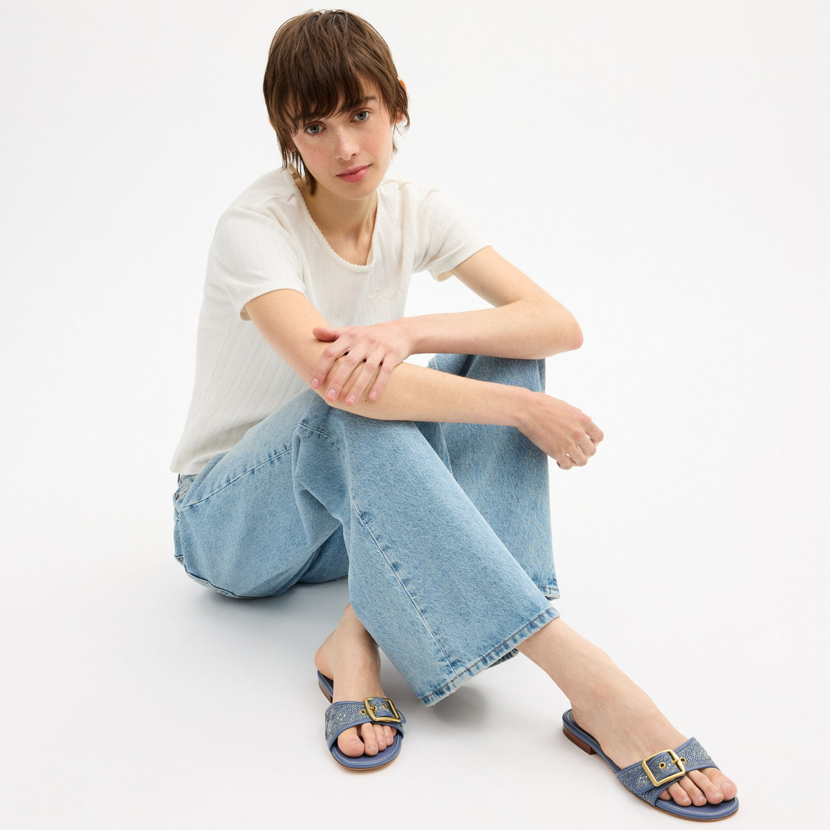 Coach Margot Flat Sandal In Crystal Signature Denim - Denim (Women's)