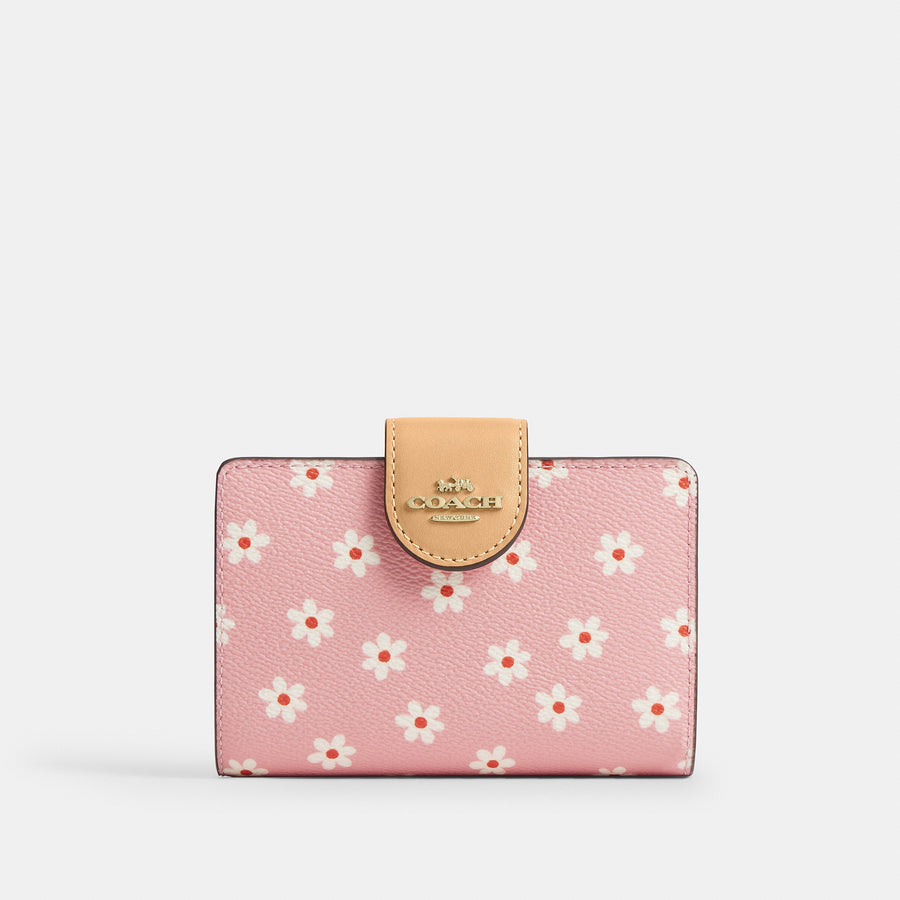 Coach Medium Corner Zip Wallet With Floral Print - Gold/Pink Multi (Women's)