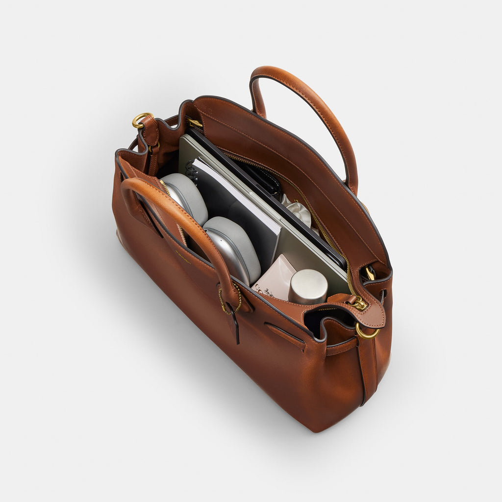 Coach Soft Empire Carryall Bag 40 In Loved Leather - Brass/Brown (3)