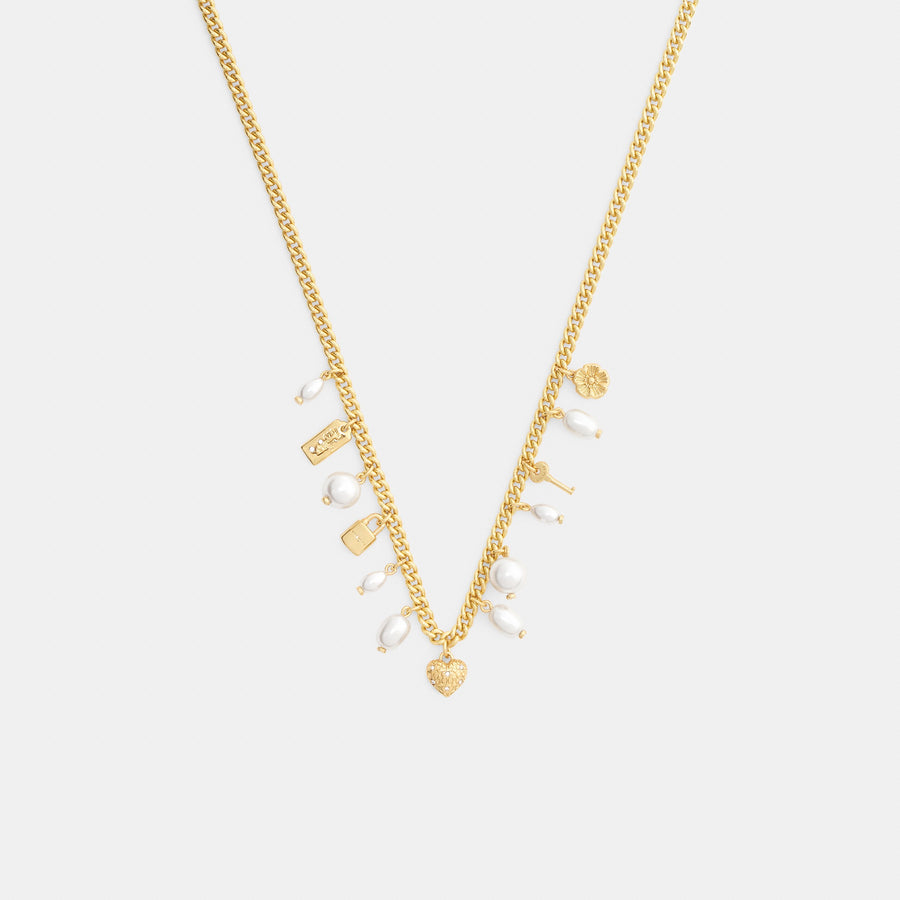 Coach Pearl And Heart Charm Necklace - Gold/Pearl (Women's)