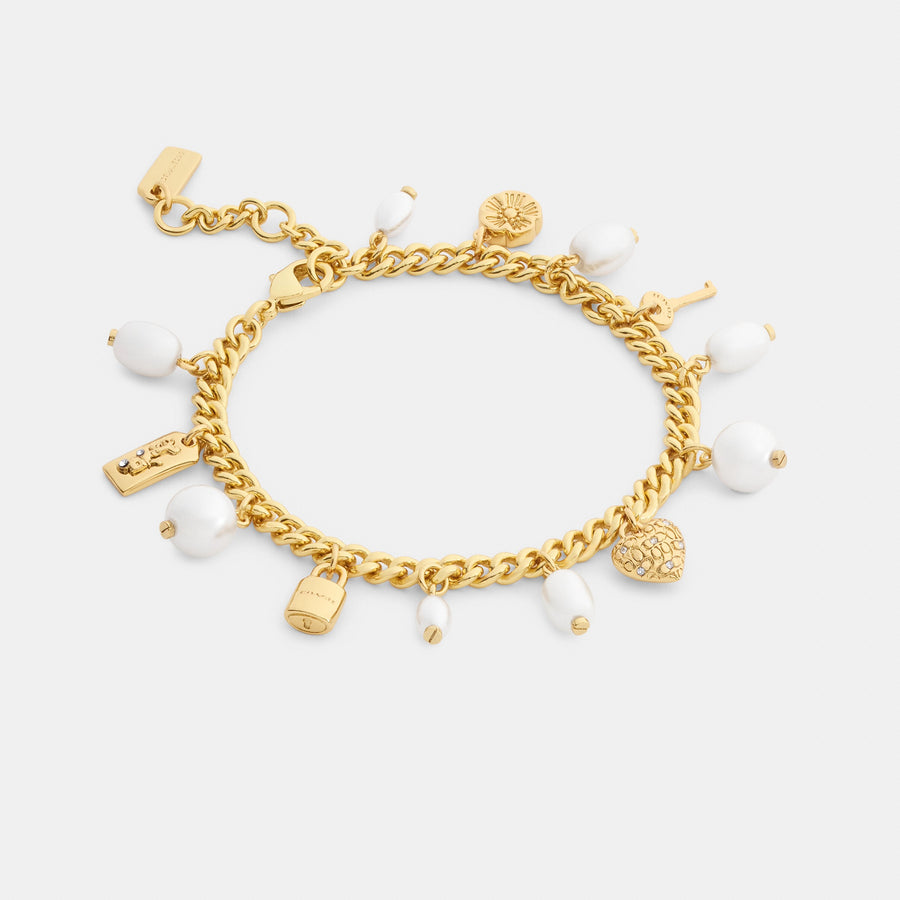 Coach Pearl And Heart Charm Bracelet - Gold/Pearl (Women's)