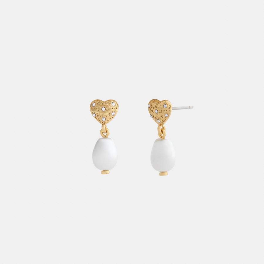 Coach Heart Pearl Drop Earrings - Gold/Pearl (Women's)