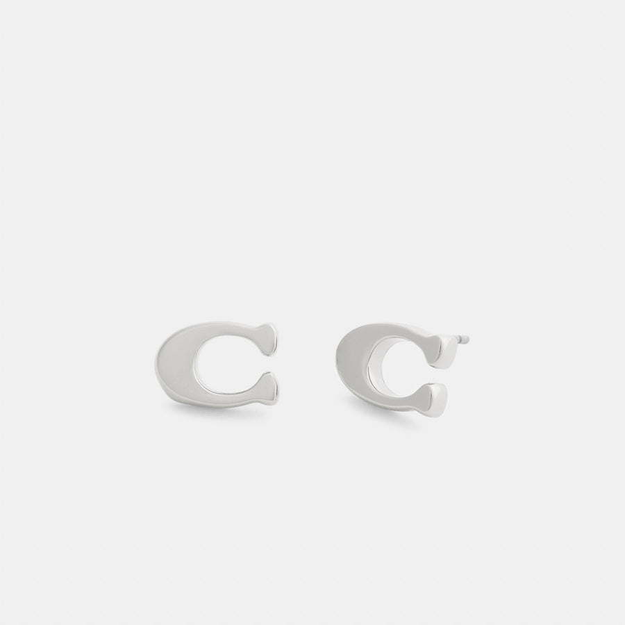 Coach Signature Stud Earrings - Silver (Women's)