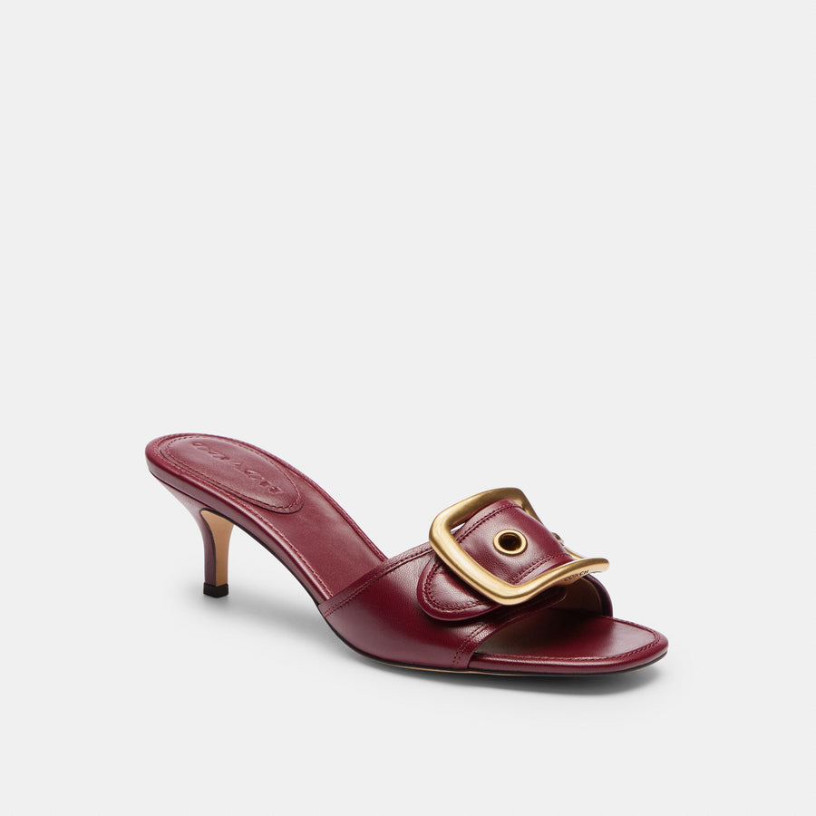 Coach Margot Sandal With Oversized Buckle In Loved Leather - Dark Cherry (Women's)
