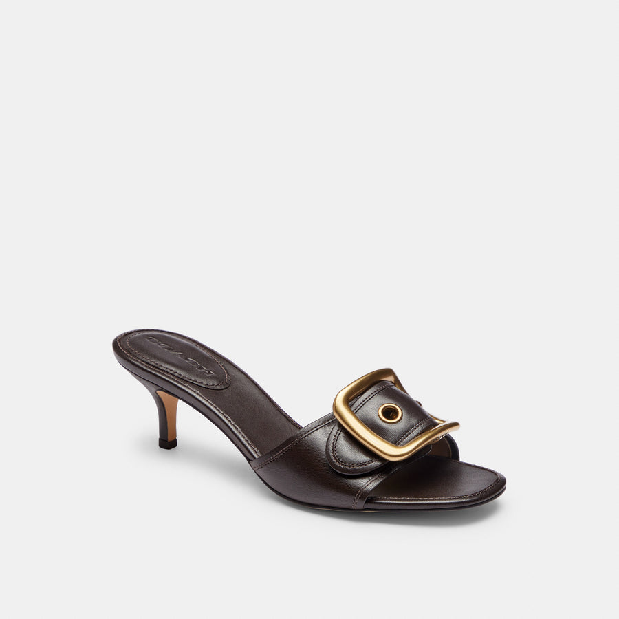 Coach Margot Sandal With Oversized Buckle In Loved Leather - Chocolate Brown (Women's)