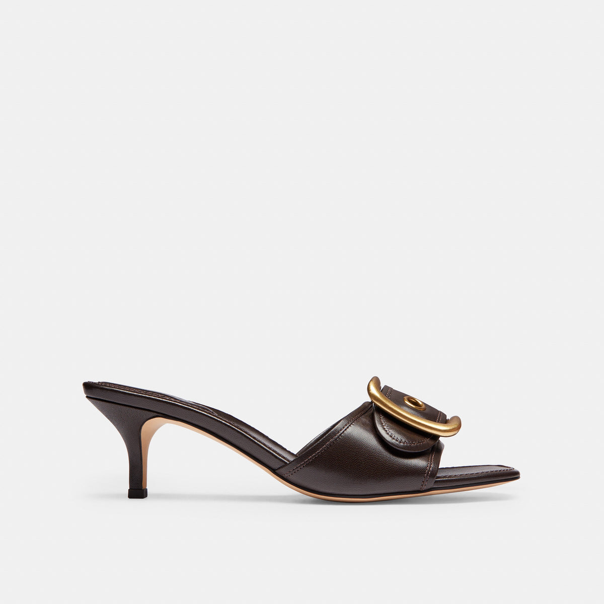 Coach Margot Sandal With Oversized Buckle In Loved Leather - Chocolate Brown (2)
