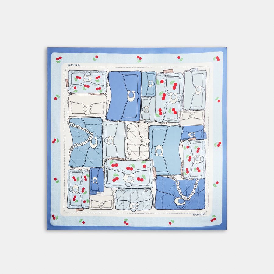 Coach Tabby Cherry Print Silk Square Scarf - Denim/Red Multi (Women's)